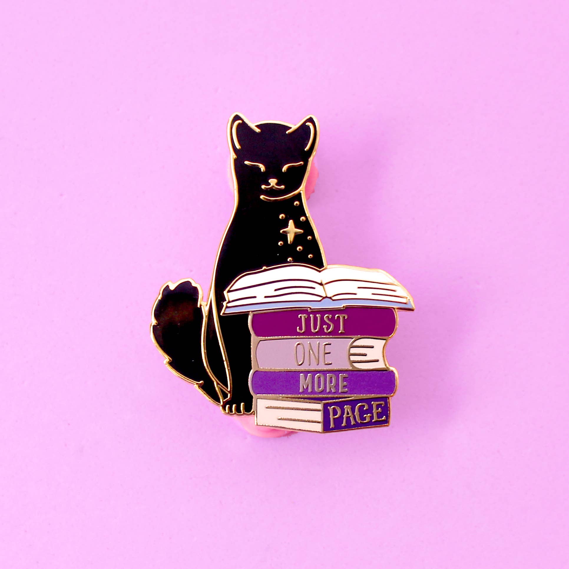 Glitter Punk - Just One More Page Book Cat Enamel Pin