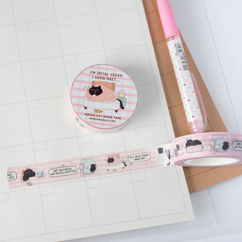 I'm a social vegan, I avoid meet funny black cat washi tape