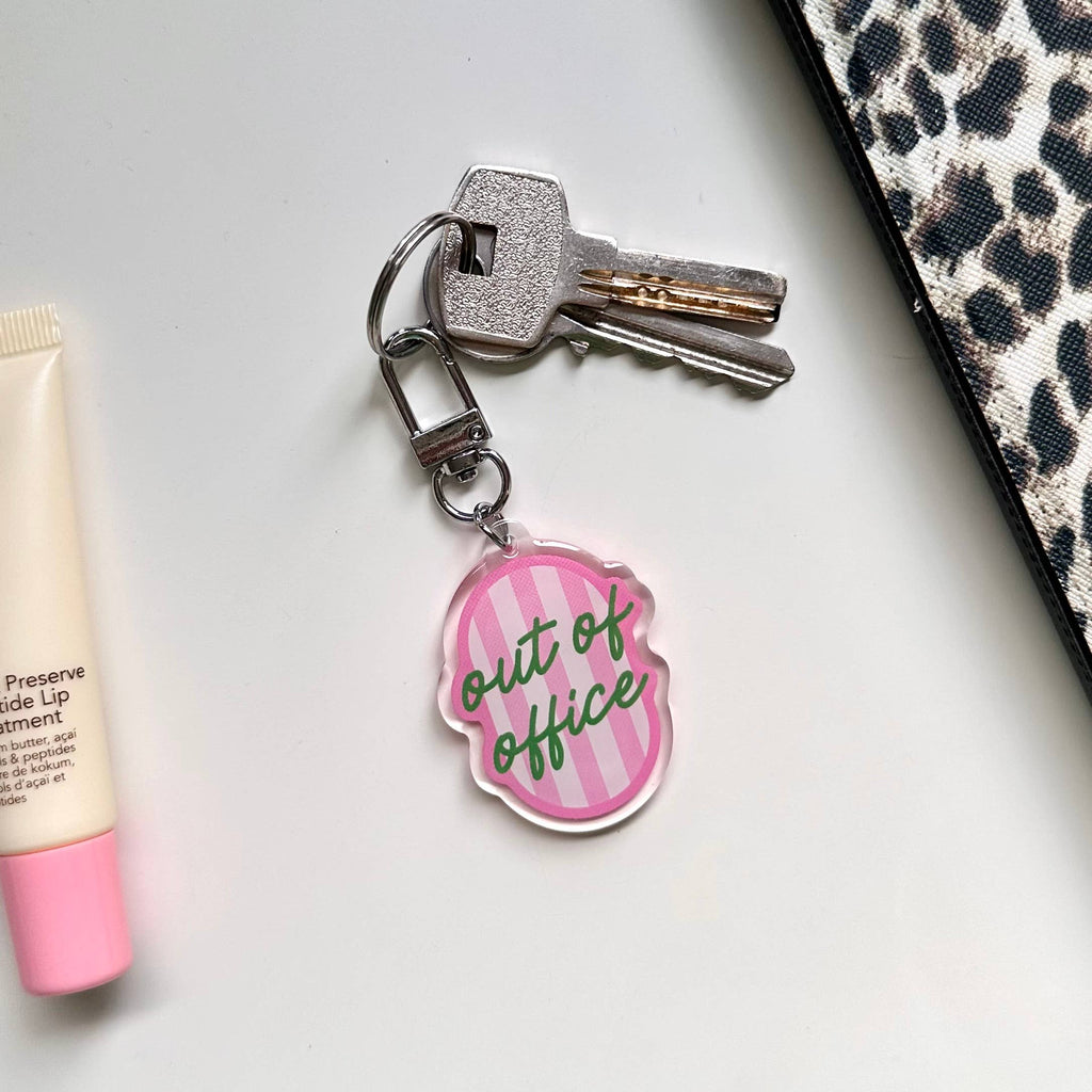 Out of Office Keyring Holiday Vacation Pink Green Gift