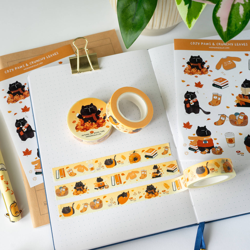 Cozy Fall Autumn Cat Washi Tape