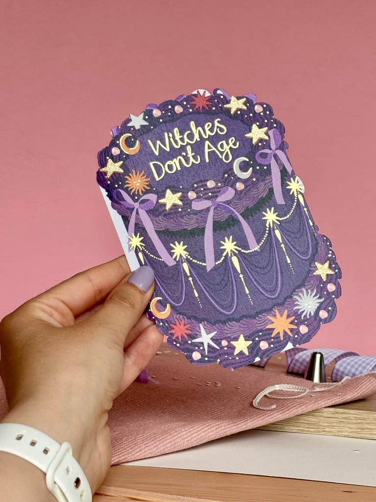Witches Don't Age - Birthday Cake Shaped Greeting Card