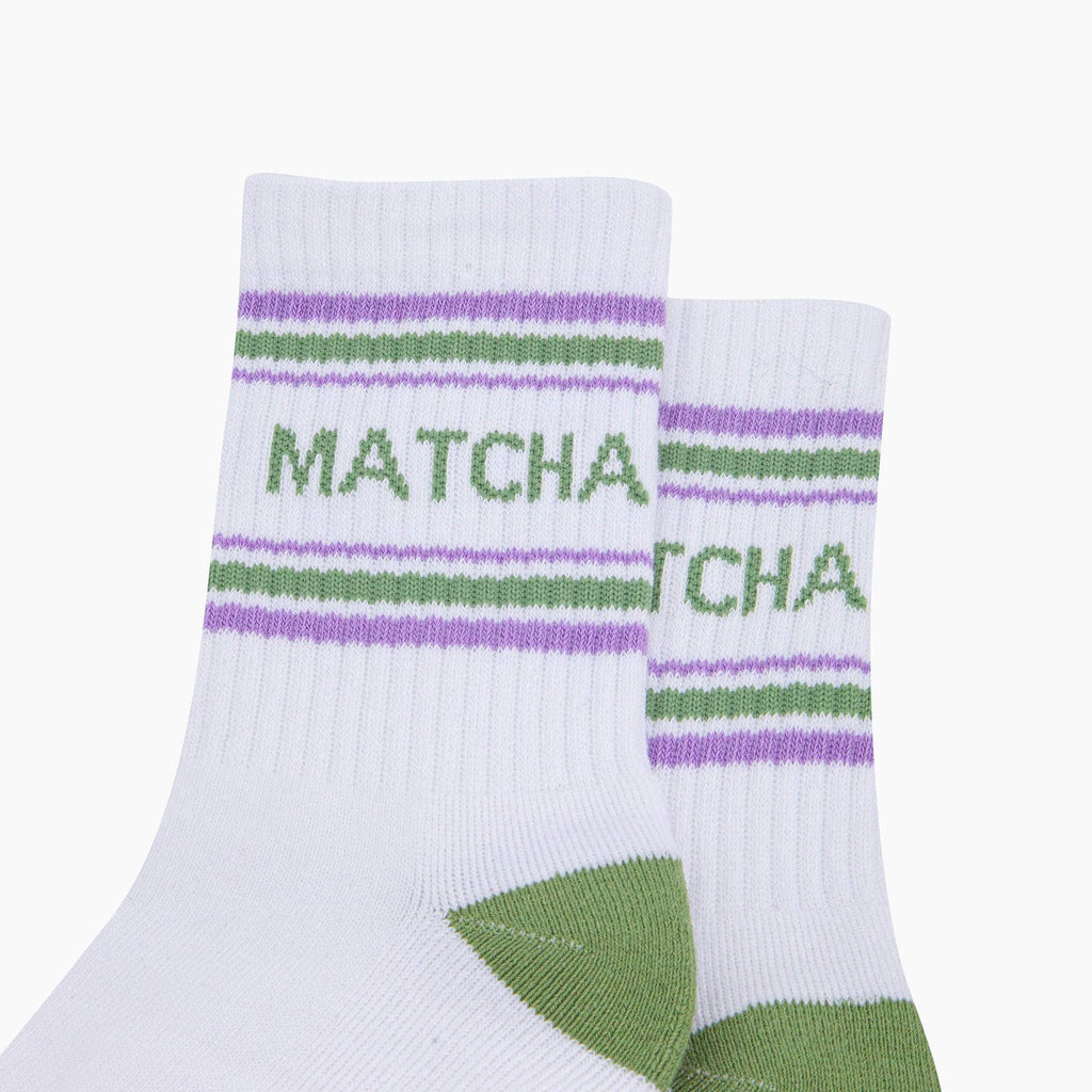 Matcha Organic Cotton Sports Socks in White/Green