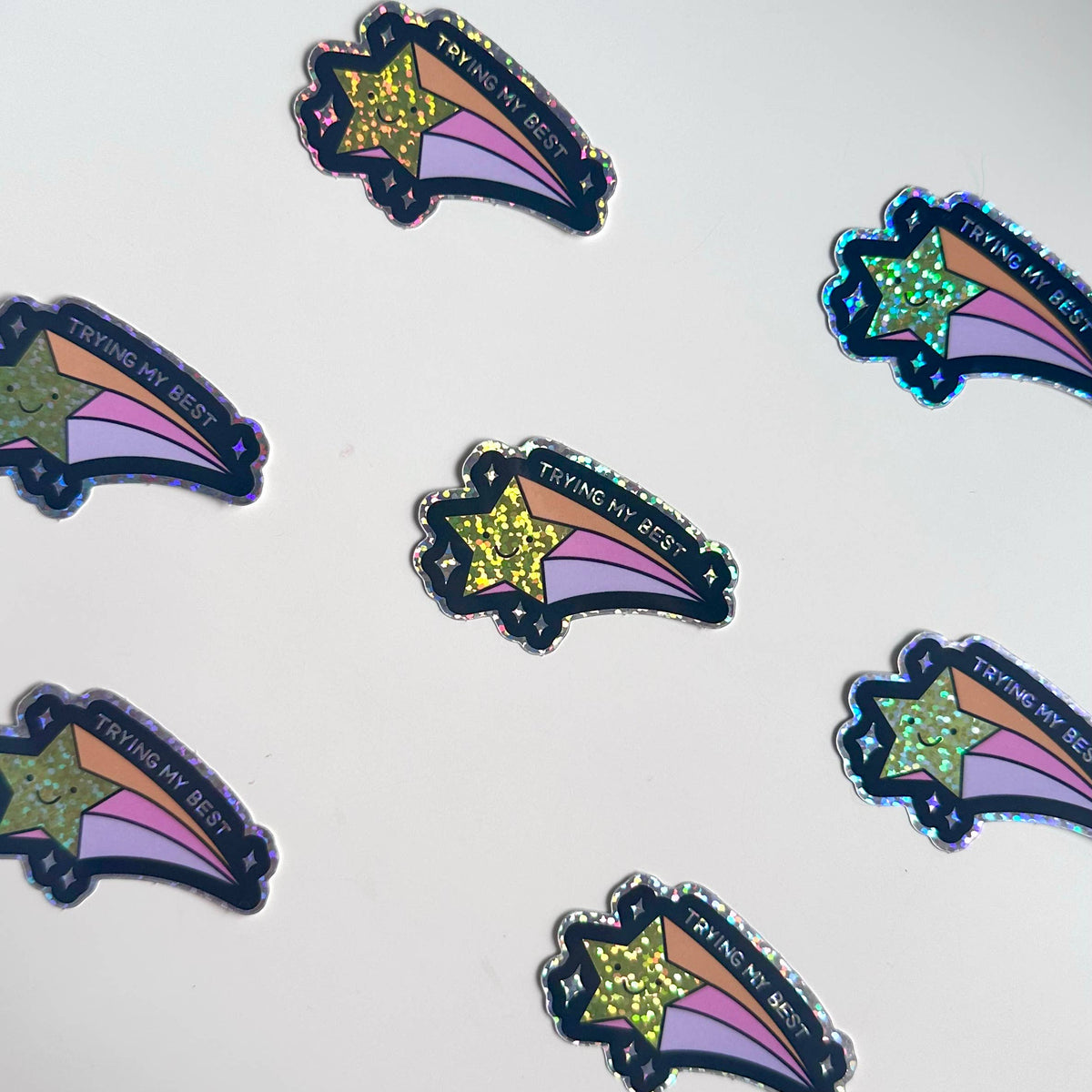 Holographic Sticker | Glitter Trying My Best Star Cute