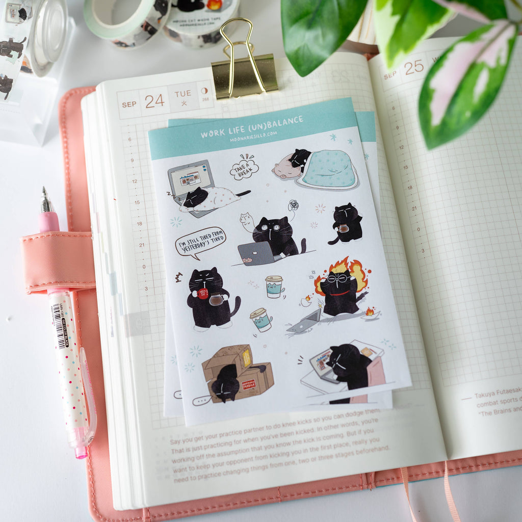 Funny Work Life Cat Sticker Sheet