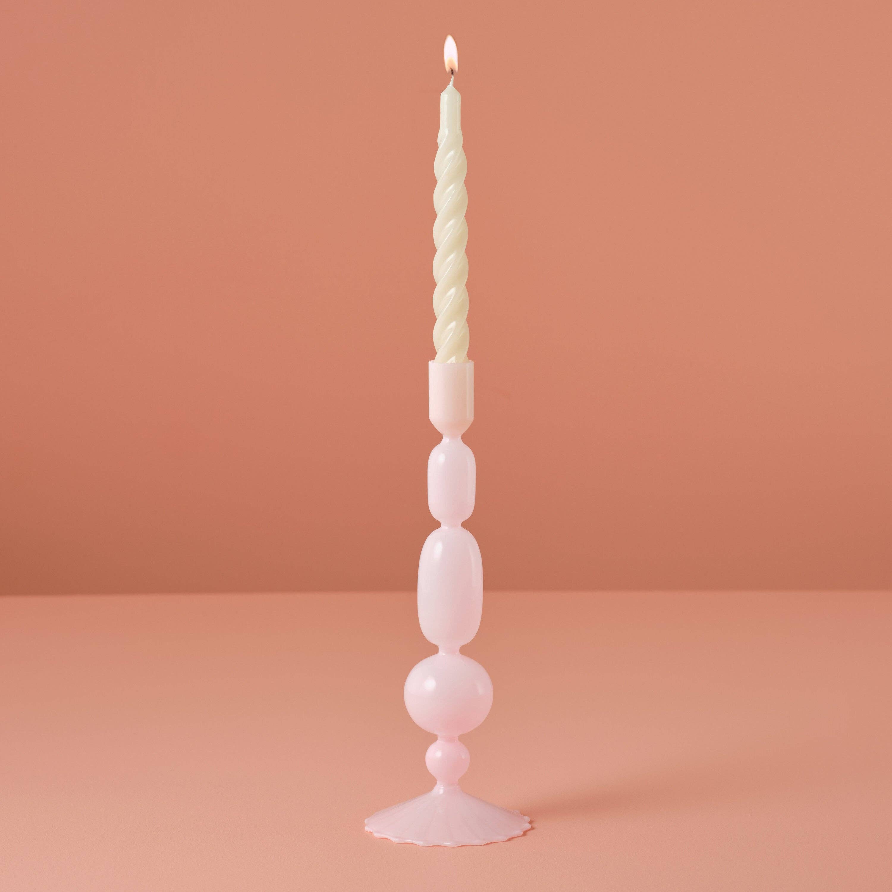 Pink Glass Bubble Dinner Candle Holder