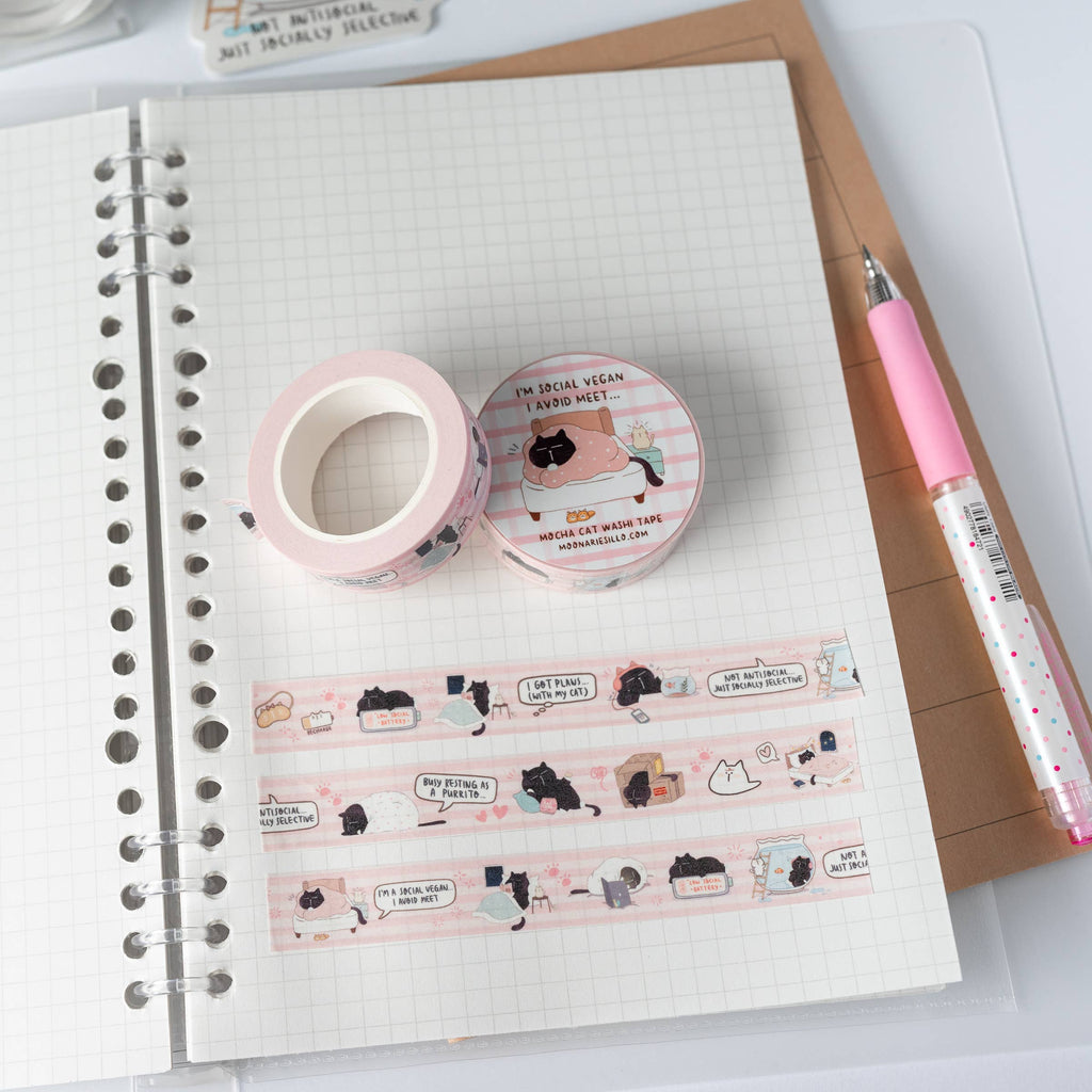 I'm a social vegan, I avoid meet funny black cat washi tape