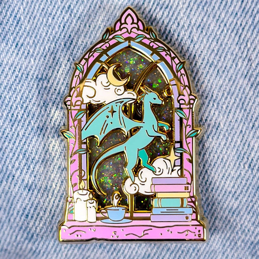 Library Window Liquid Glitter Enamel Pin – Bookish Fantasy Pin