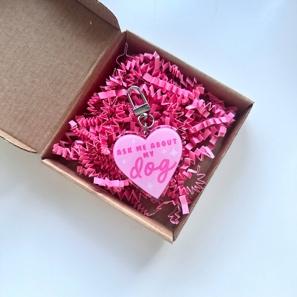 Ask Me About My Dog Keyring Pet Lover Animal Pink Gift