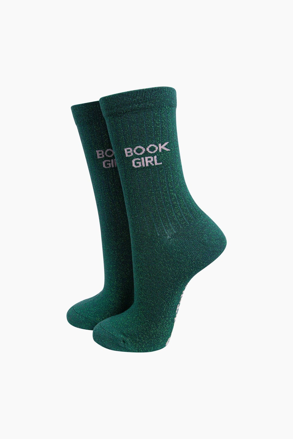 Book Girl Combed Cotton Glitter Socks in Green