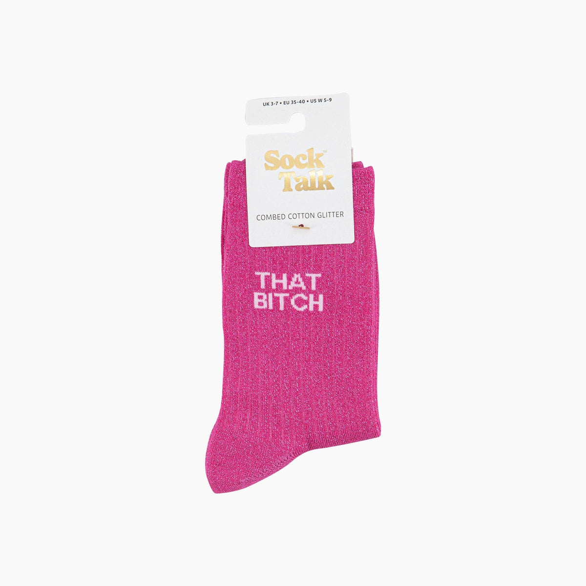 That Bitch Combed Cotton Glitter Socks in Hot Pink