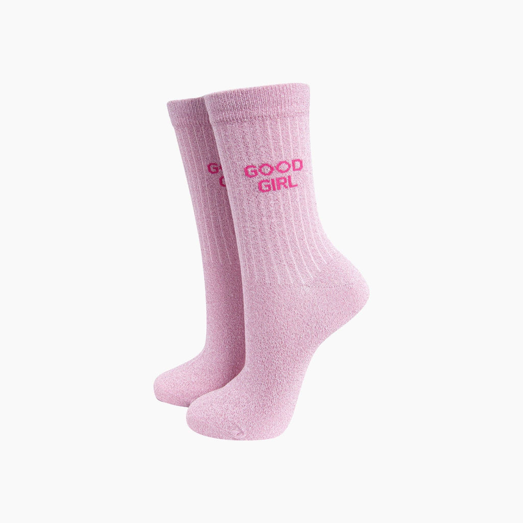 Good Girl Combed Cotton Glitter Socks in Light Pink