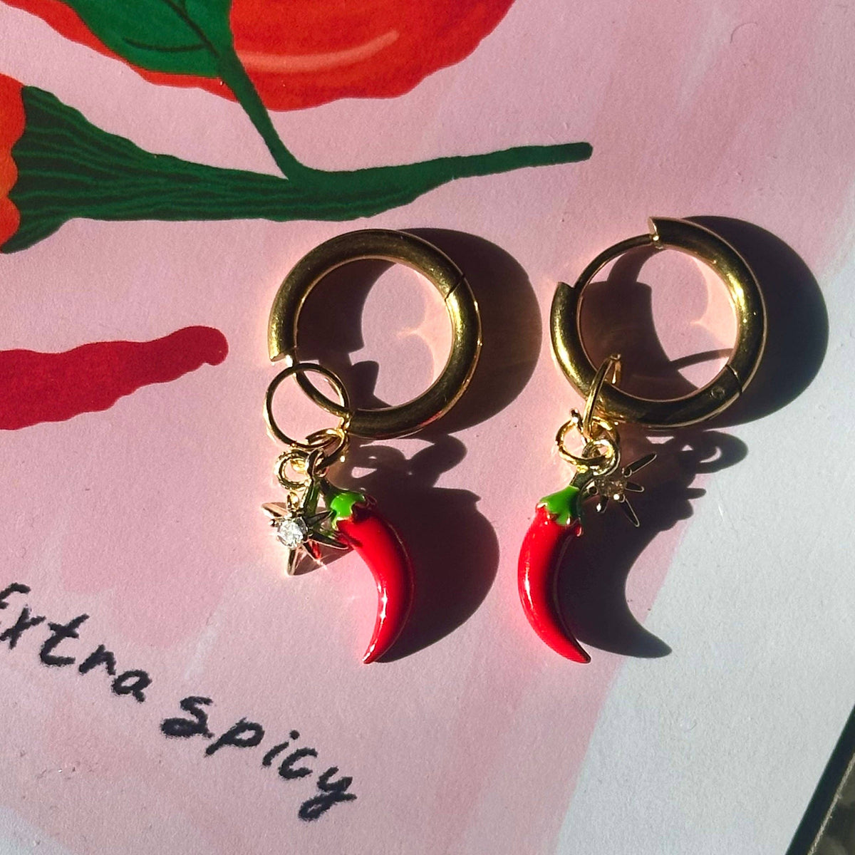 🔥 HOTTT Chilli 🌶️ & Sparkle ✨ Detachable Enamel Charm Hoop Earrings