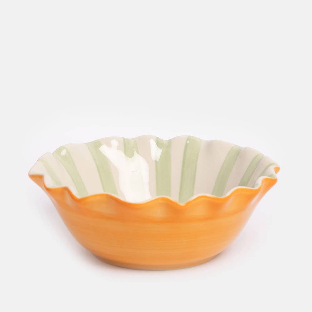 Caroline Gardner - Pale Blue Inside Stripe/Outline Heart Frilly Bowl
