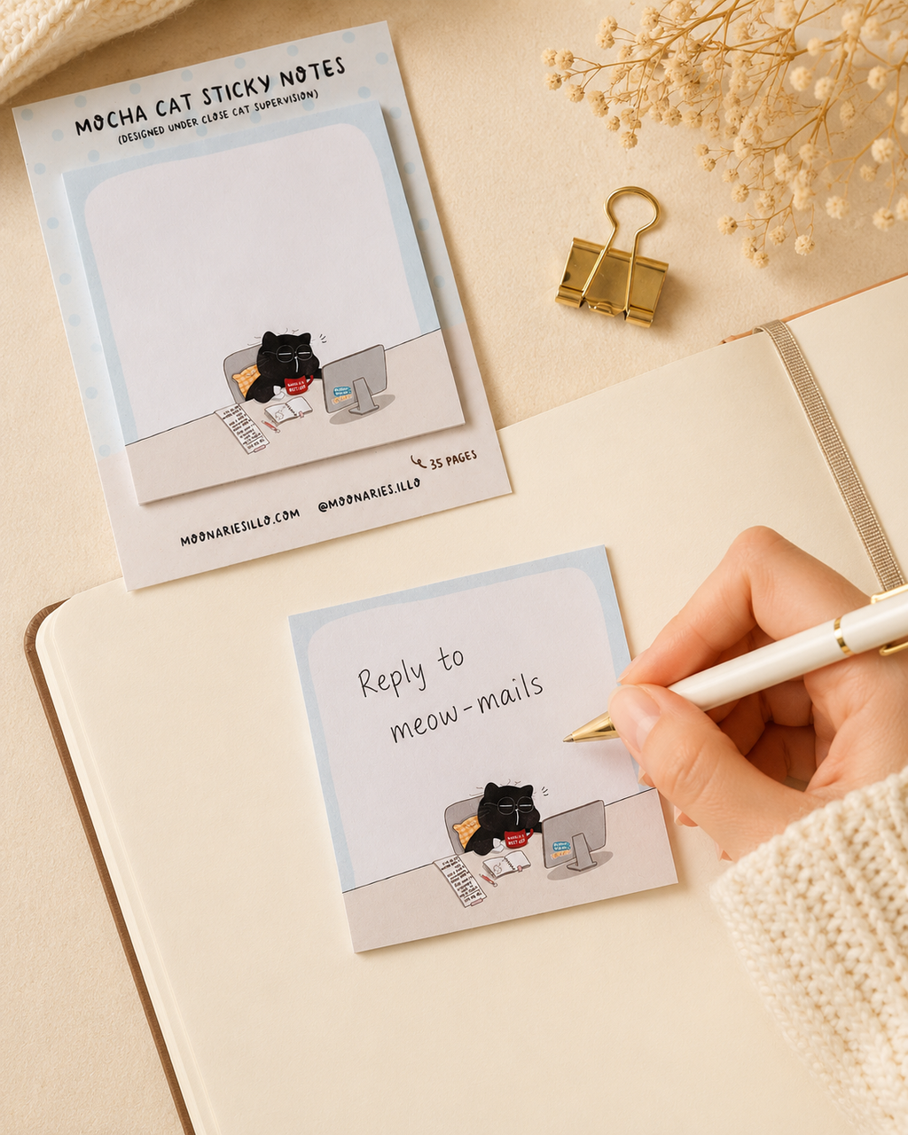 Cat Square Sticky Notes, Coworker Cat Gift