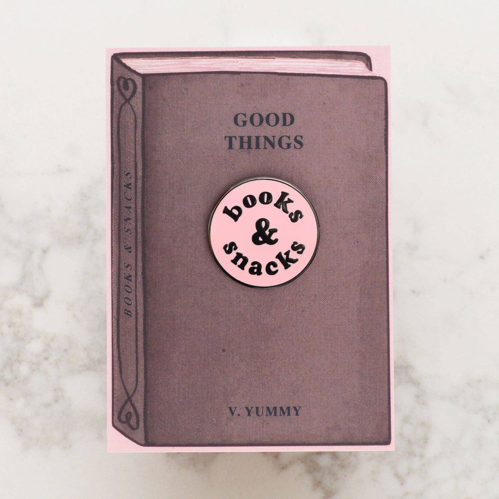 Alphabet Bags - Books & Snacks Pink Enamel Pin