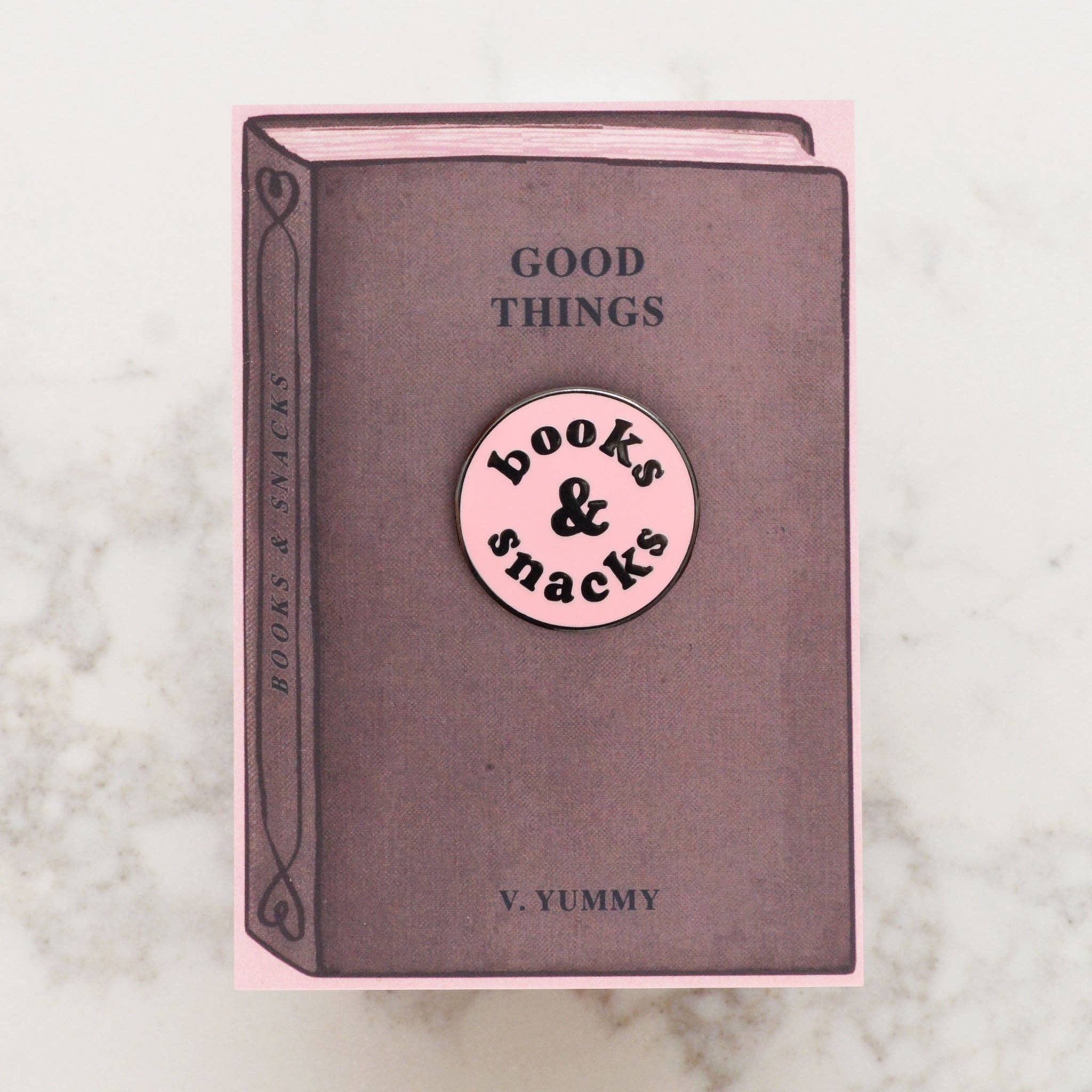 Alphabet Bags - Books & Snacks Pink Enamel Pin
