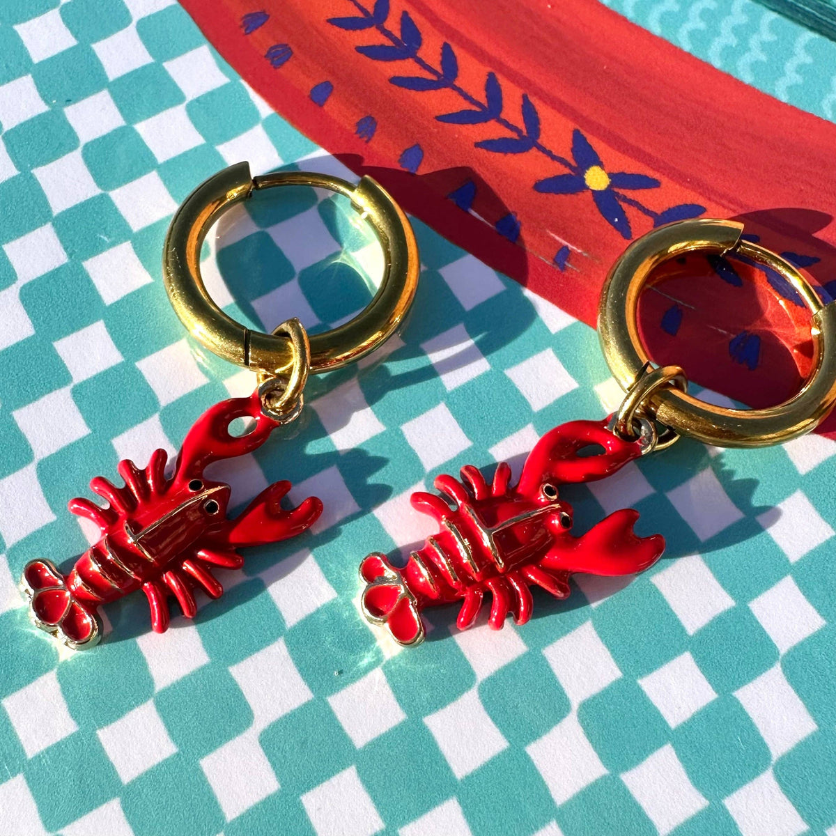 🦞 Lobster Coastal ✨ Detachable Enamel Charm Hoop Earrings
