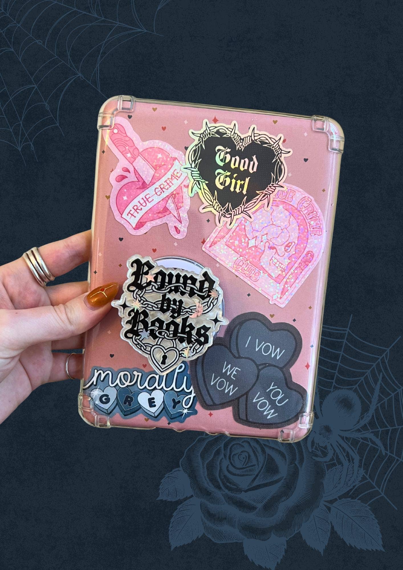 "Bound By Books" Luxury Magnetic Kindle Grip & Phone holder (dark romance)