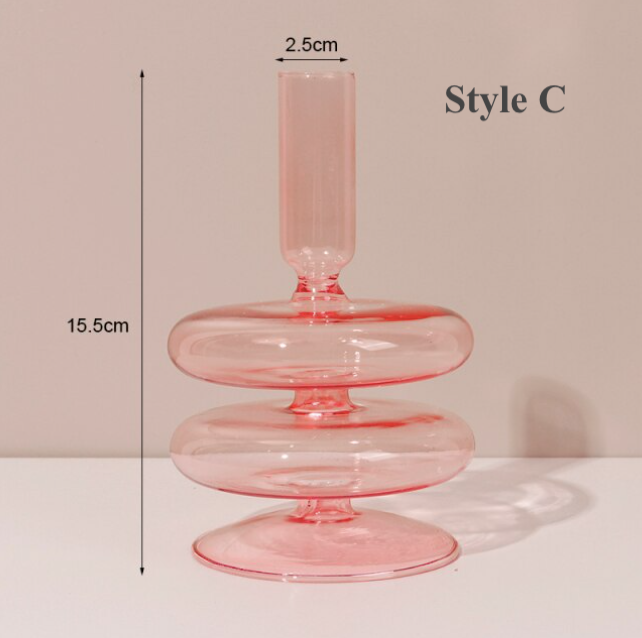 Pink Glass Candlestick Holder | Flower Vase