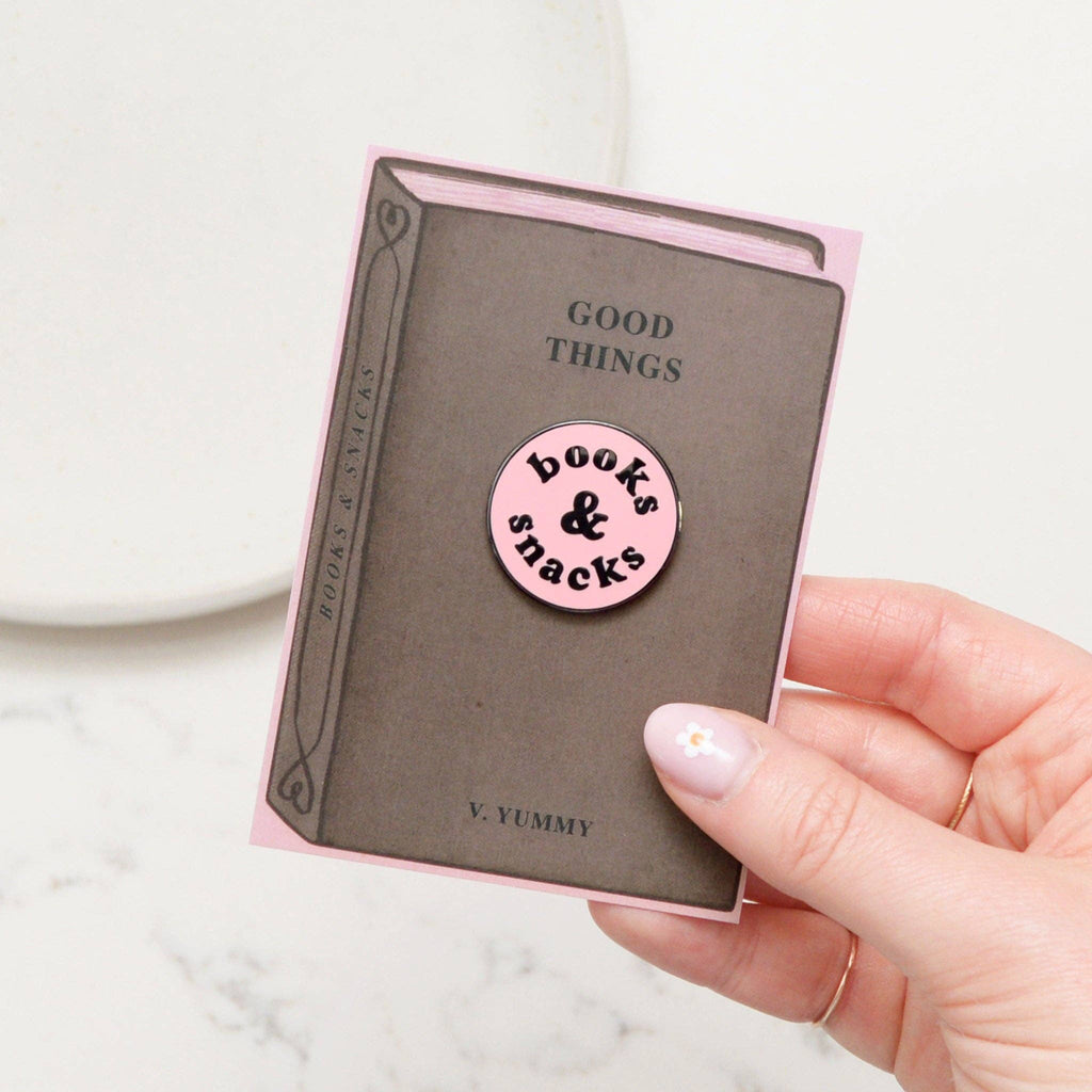 Alphabet Bags - Books & Snacks Pink Enamel Pin