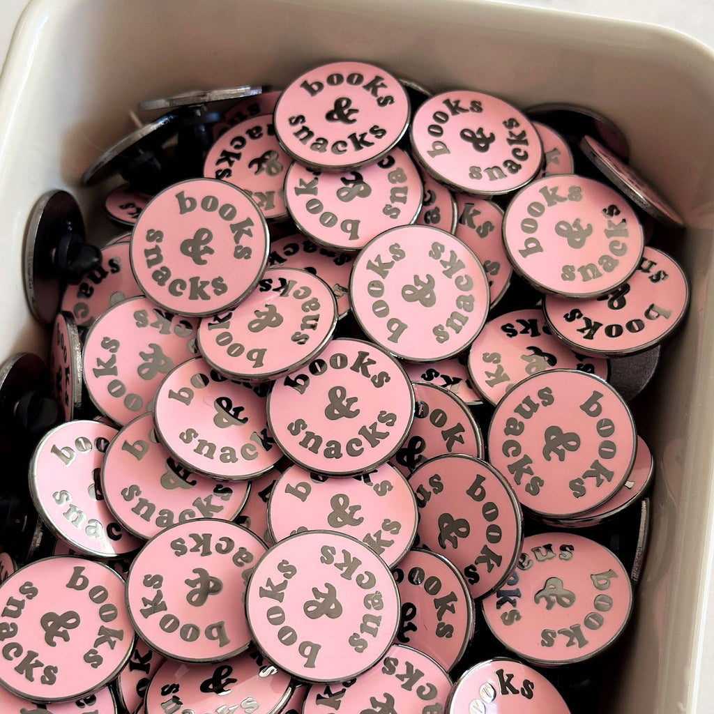 Alphabet Bags - Books & Snacks Pink Enamel Pin