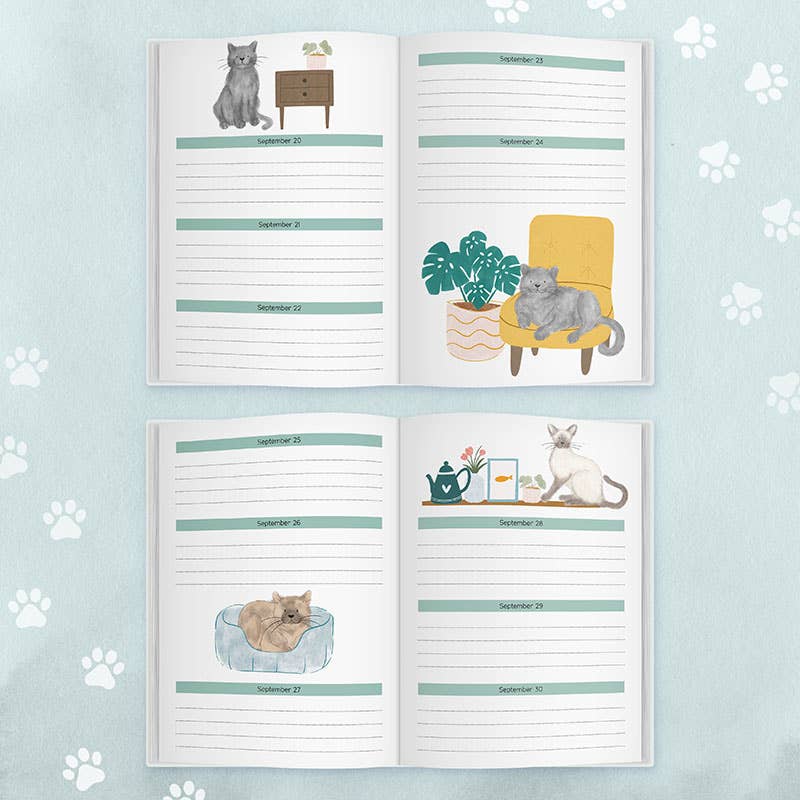 Daily Planner | Cat Themed Undated Diary | Notebook | 2026