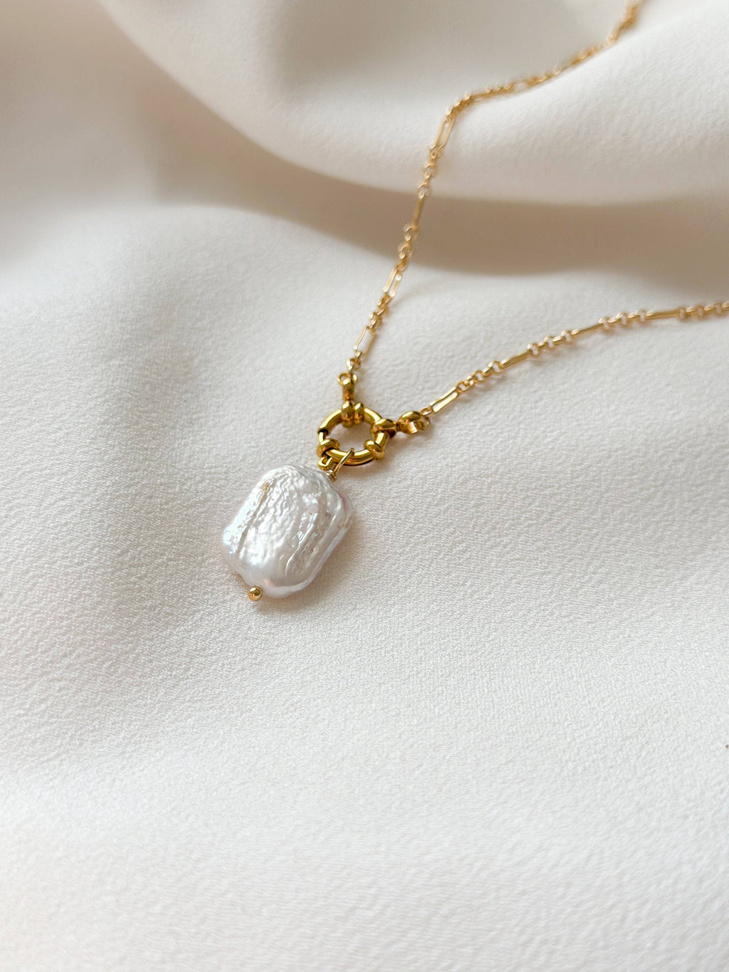 18k Gold Plated Pearl Lustre Rectangle Necklace