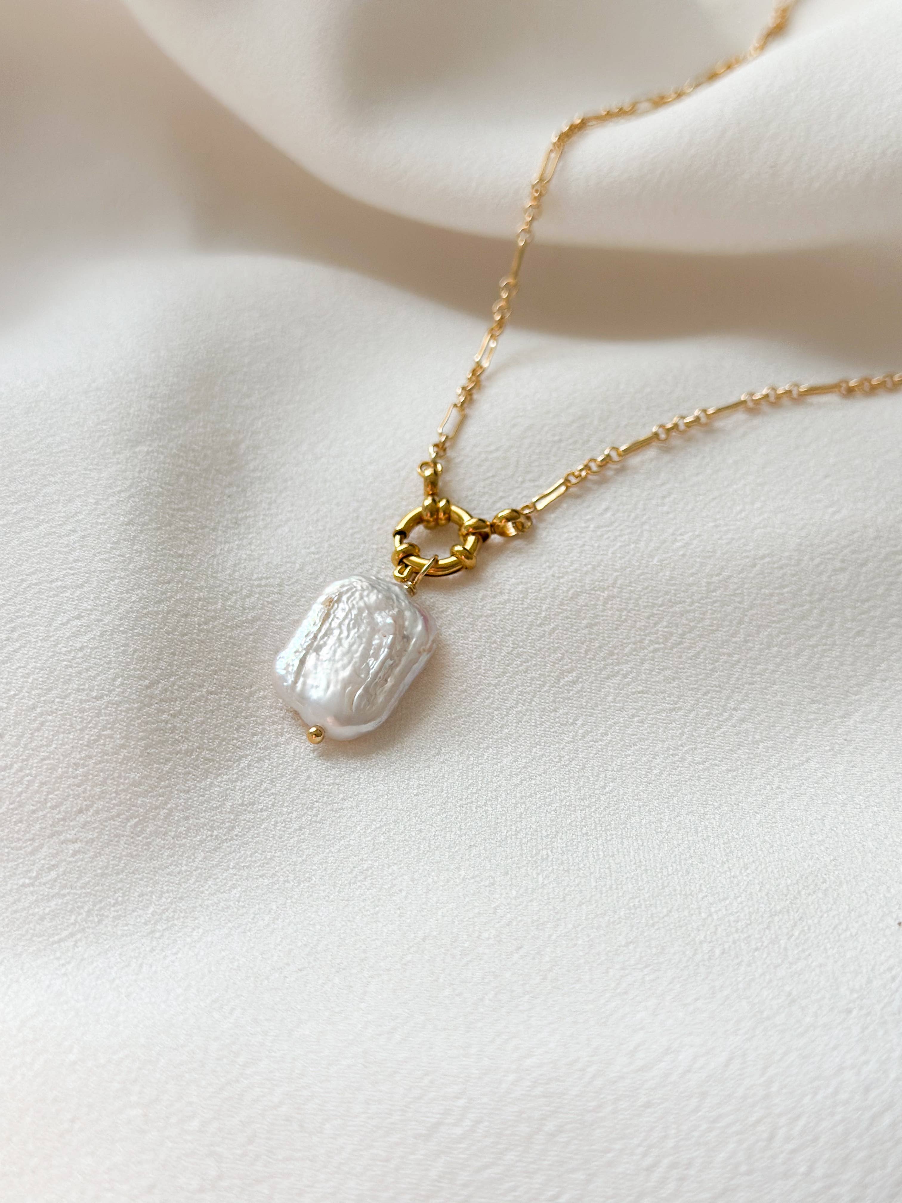 18k Gold Plated Pearl Lustre Rectangle Necklace