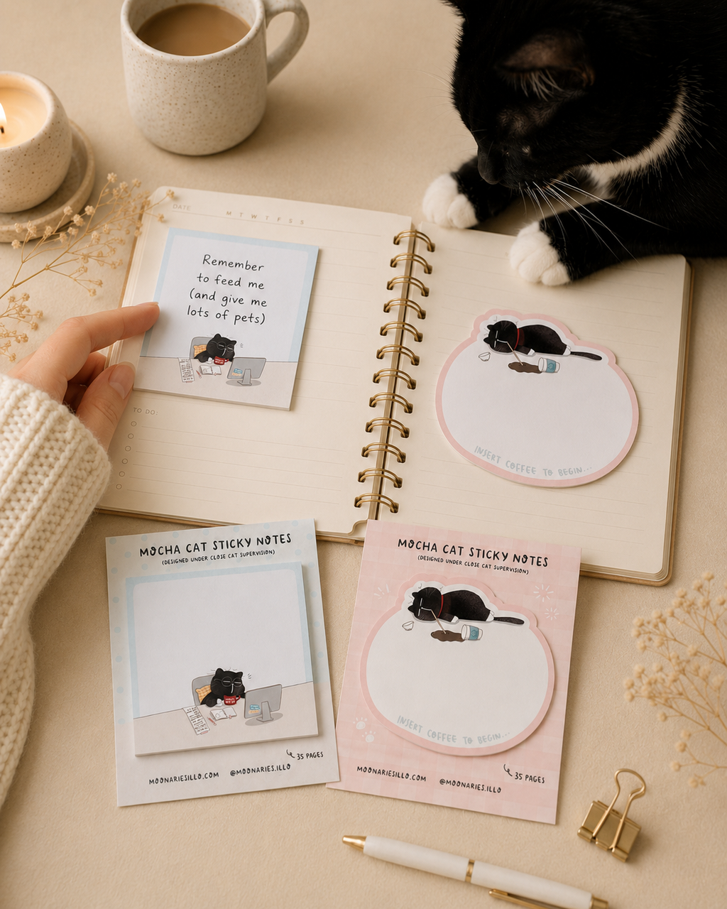 Cat Die-Cut Shaped Sticky Notes, Cat Memo Pad, 35 pages