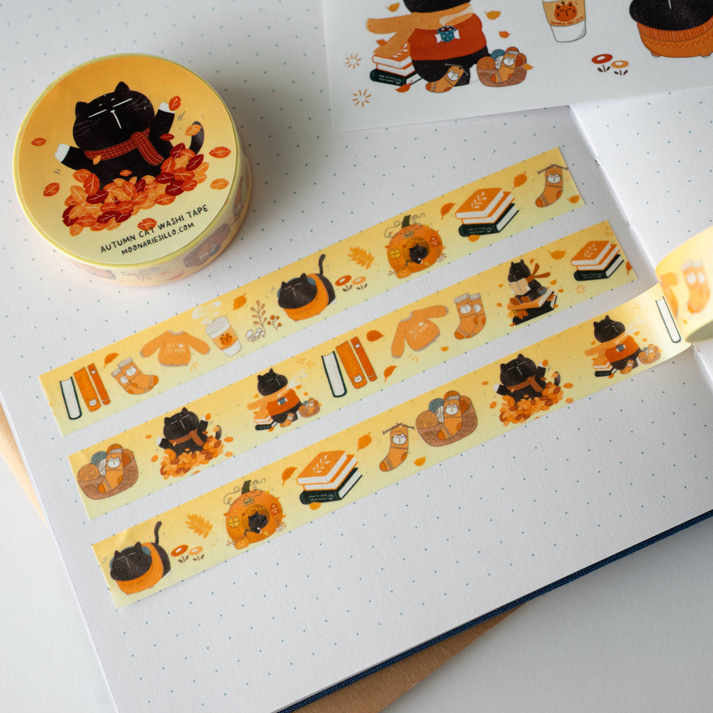 Cozy Fall Autumn Cat Washi Tape