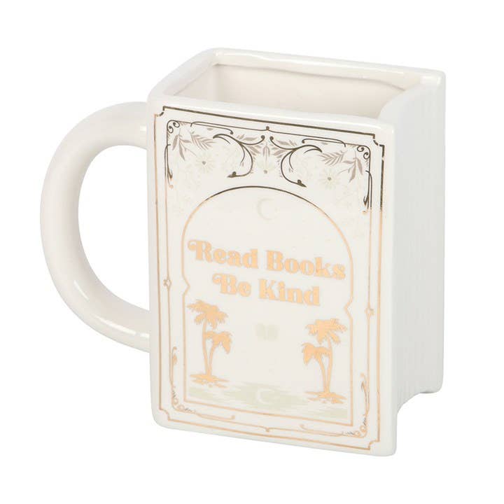 Read Books, Be Kind White Book Shaped Mug