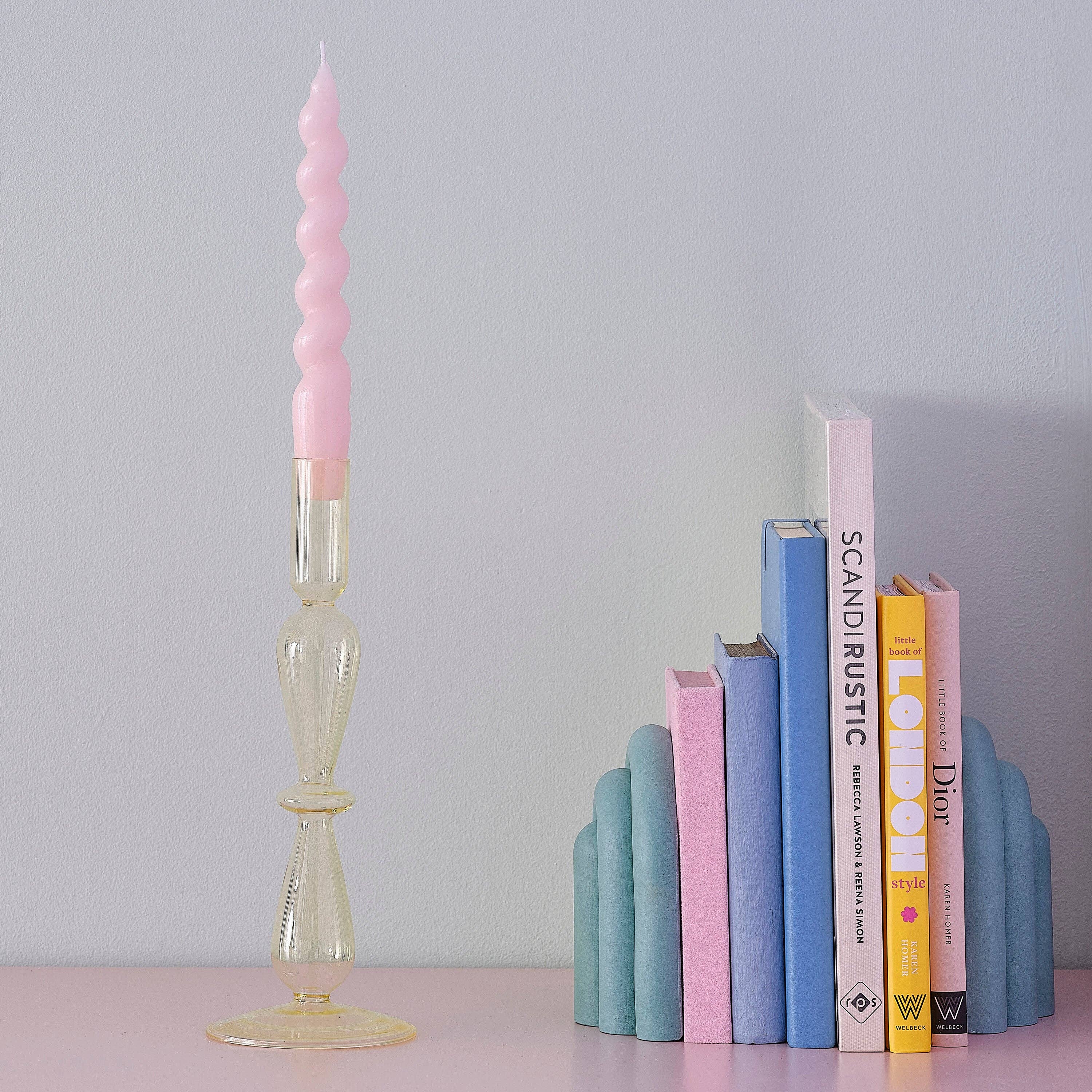 Yellow Glass Bubble Dinner Candle Holder