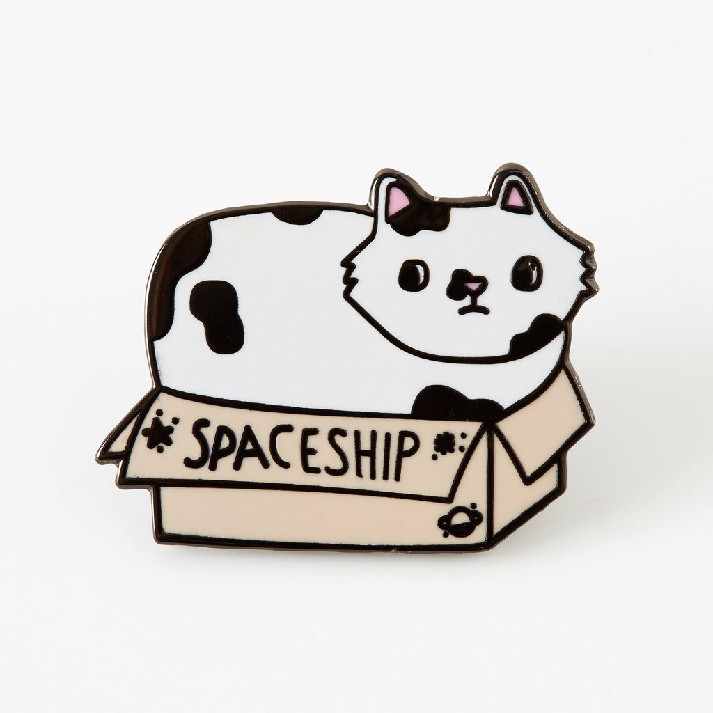 Spaceship Cat in a Box Enamel Pin