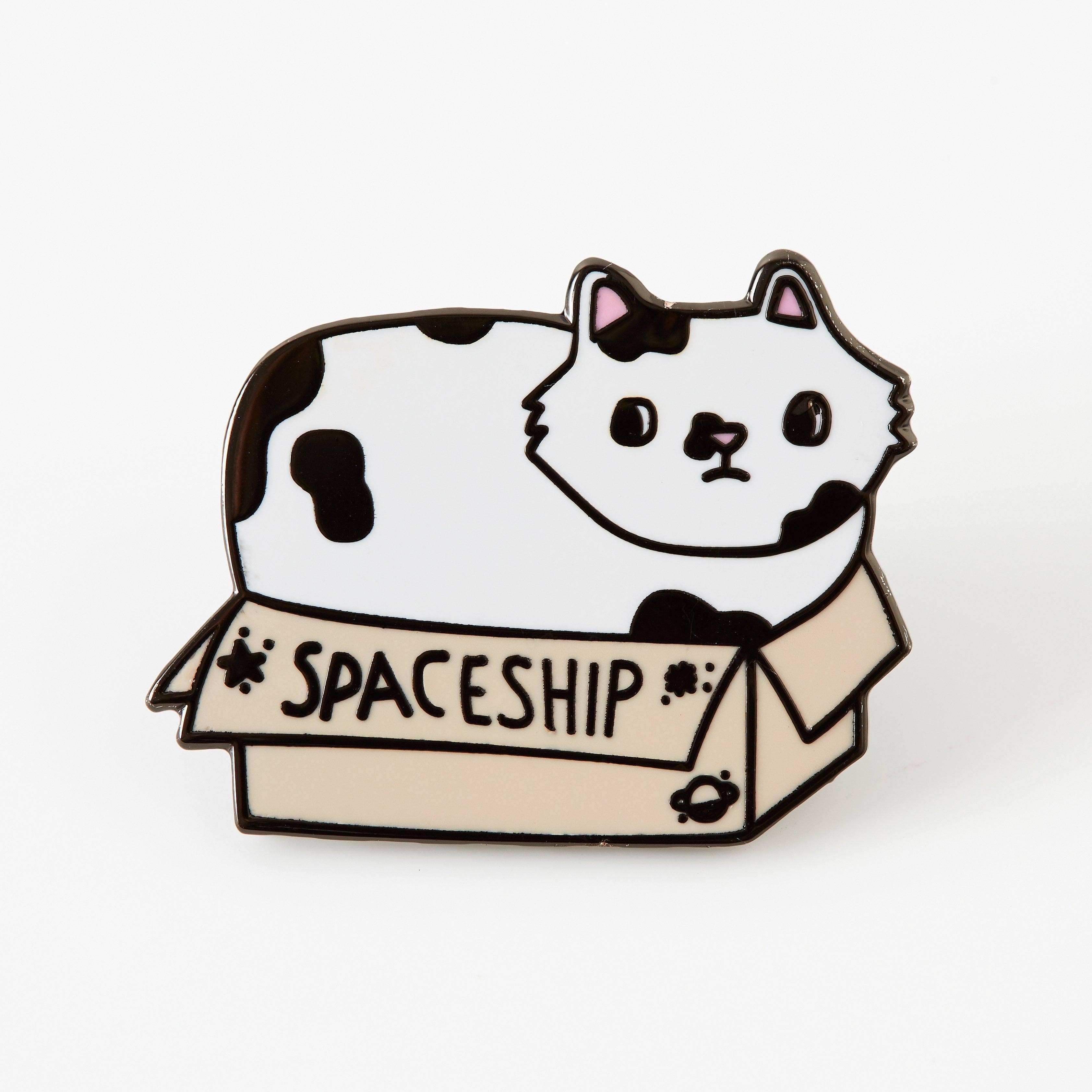 Spaceship Cat in a Box Enamel Pin