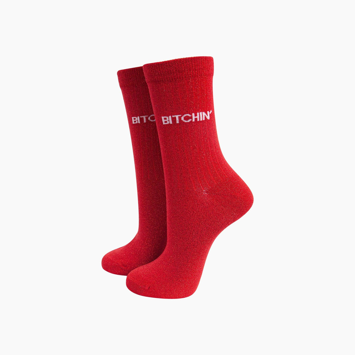 Bitchin Combed Cotton Glitter Socks in Red