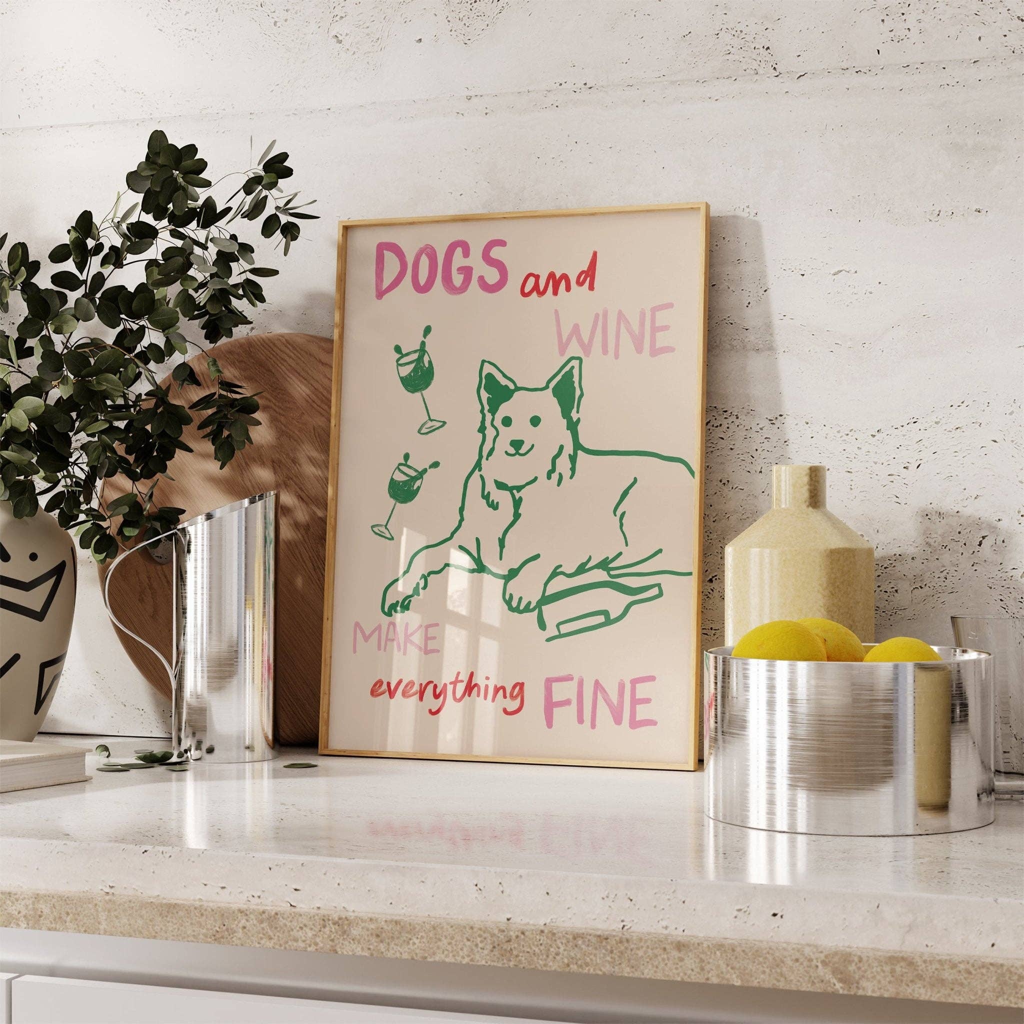 Dogs and Wine Kitchen Print