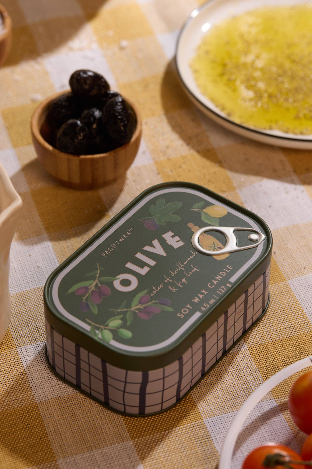 Paddywax Bistro 4.5oz/127g Olive Printed Tin Candle - Fig  Olive