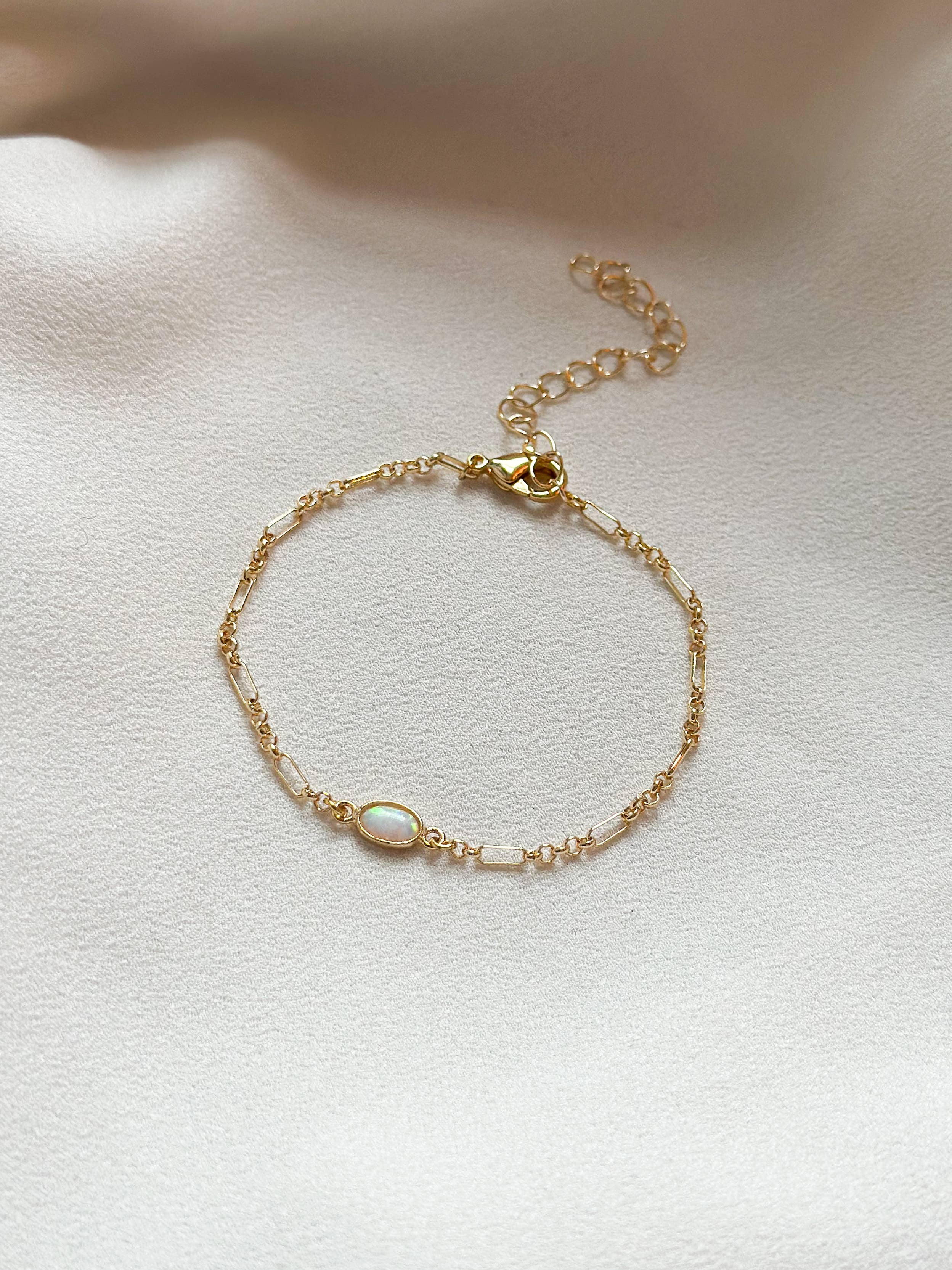 18k Gold Opal Fine Chain Bracelet