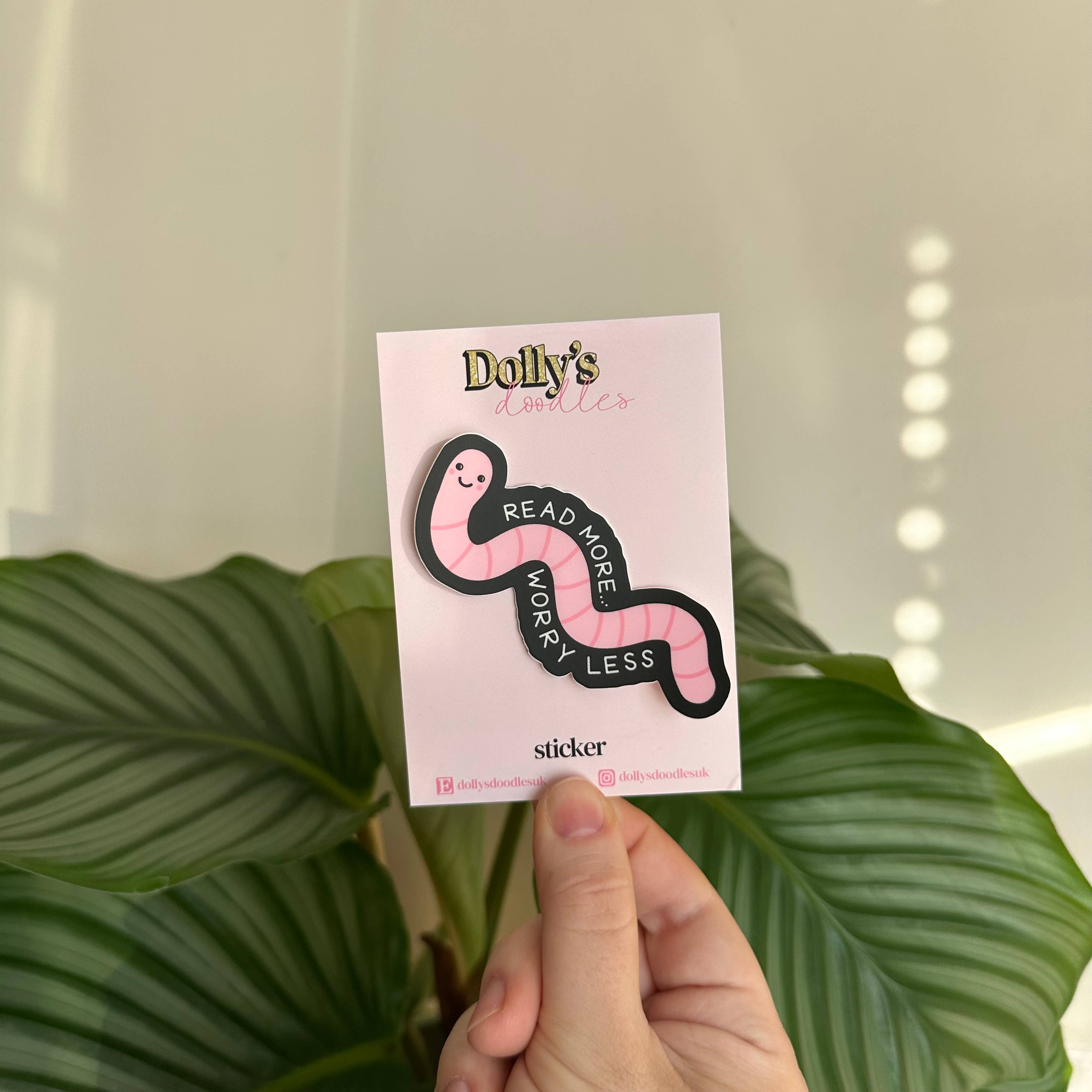 Dolly's Doodles - Read More Worry Less Worm Matte Sticker
