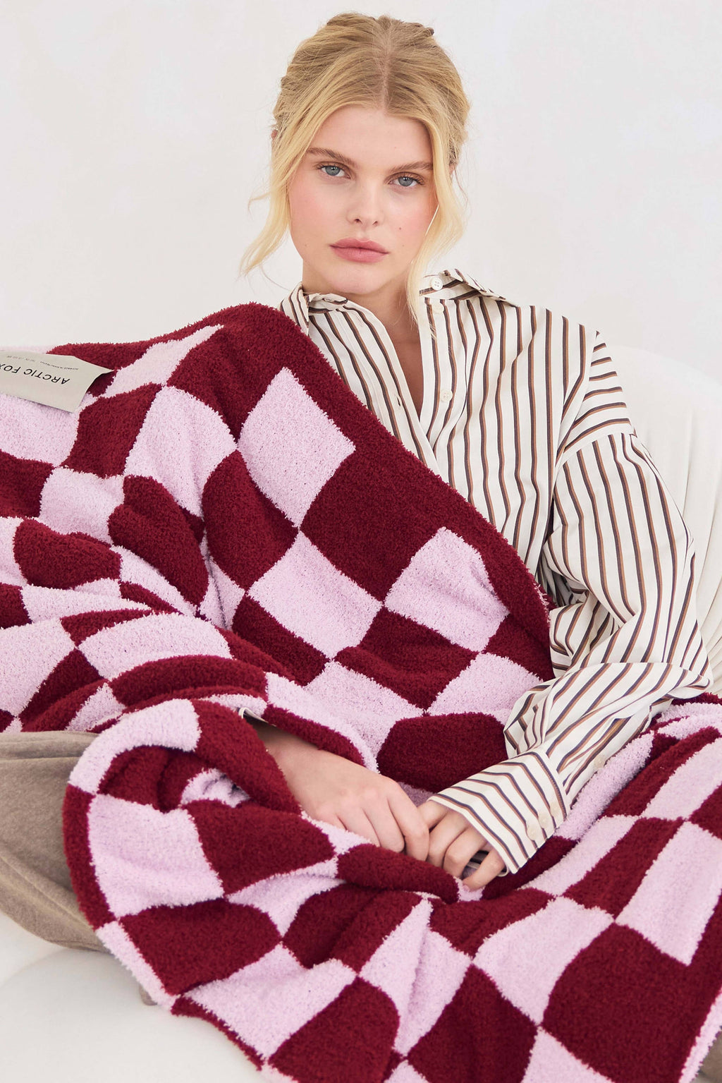 The Teddy Throw - 100% Recycled - Pink Check - AW26