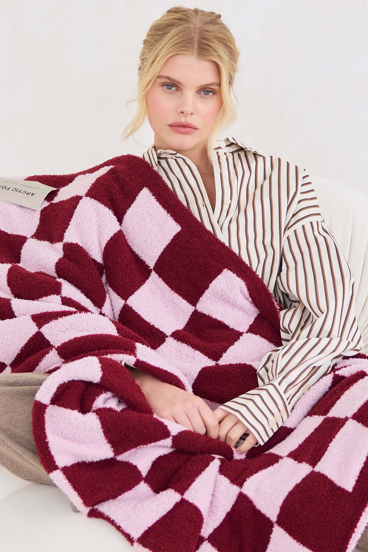 The Teddy Throw - 100% Recycled - Pink Check - AW26